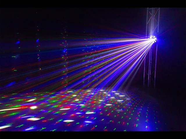 BeamZ MultiBox party light beams in a dark room